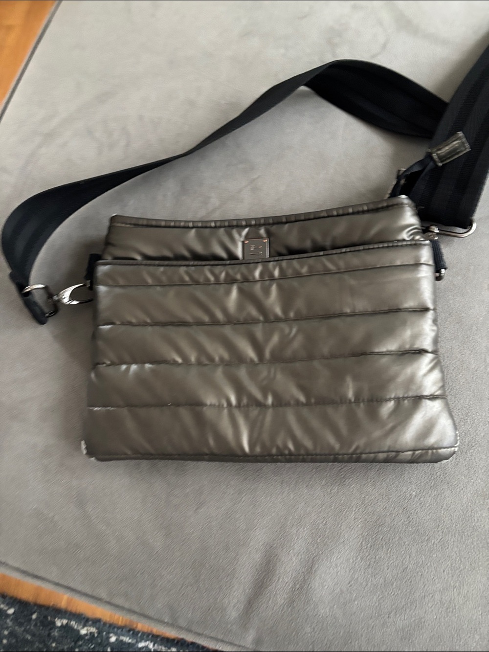 THINK ROYLN Quilted Crossbody Bag in Metallic Olive